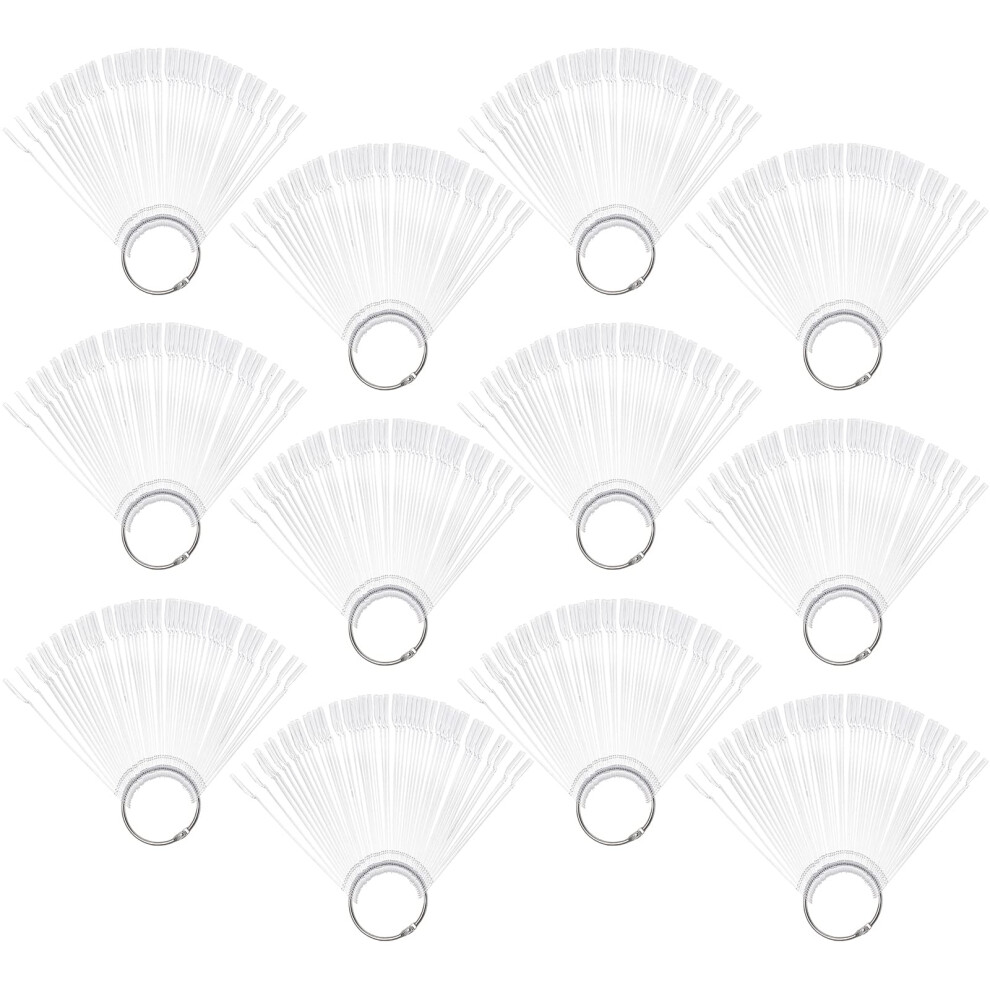 12 Sets 600 Clear Nail Swatch Sticks with Metal Ring, Acrylic Color Display Fan for Polish and Nail Art Practice