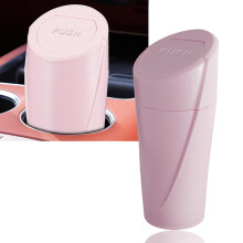 Pink Car Trash Can with Lid, Compact Leakproof Auto Garbage Bin for Cup Holder and Small Spaces