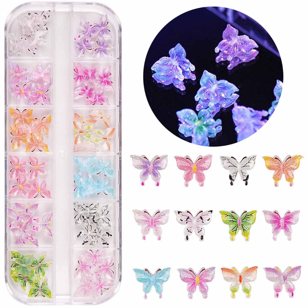 60Pcs 3D Butterfly Nail Charms Set  Colorful Acrylic Nail Art Decorations for DIY Crafts and Manicures