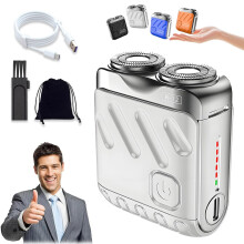 Electric Shaver for Men, Travel Size Waterproof Rotary Razor, Dual Blade, USB Fast Charging, White