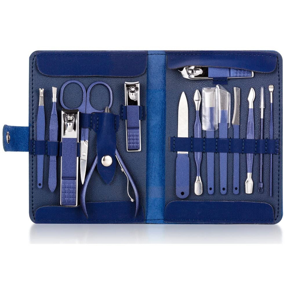 15 Piece Stainless Steel Manicure Pedicure Set with Leather Case for Professional Nail Care Ref: 8766