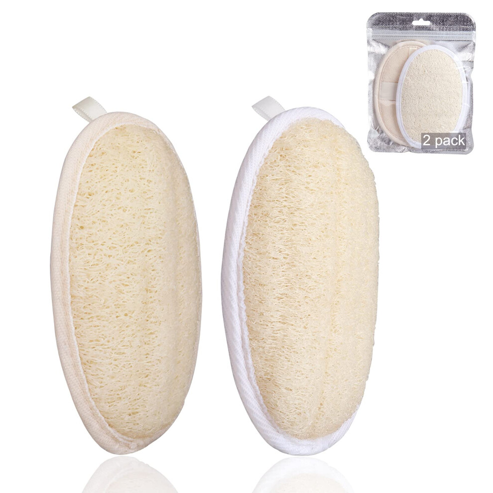 2 Pack Loofah Sponge Pads for Gentle Skin Exfoliation, DualSided Natural Loofah Body Scrubber Set