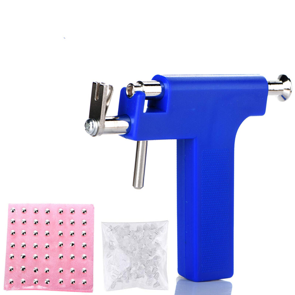 Blue Ear Piercing Kit With Studs, 98Pcs Reusable Stainless Steel Piercing Gun For Home And Salon Use