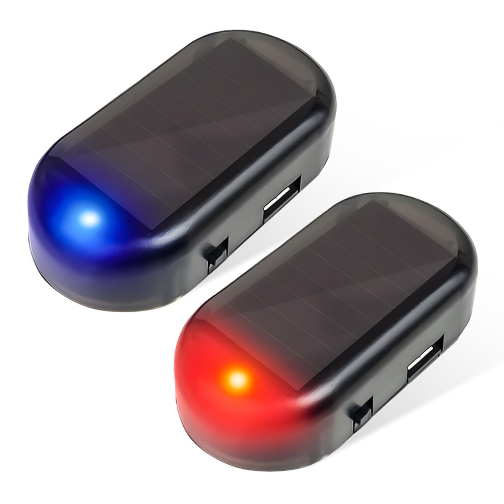 2Pcs Car Solar Dummy Alarm With Led Antitheft Warning Usb Rechargeable Security Lamp (+Blue) Light/Red/Blue 9455672557870
