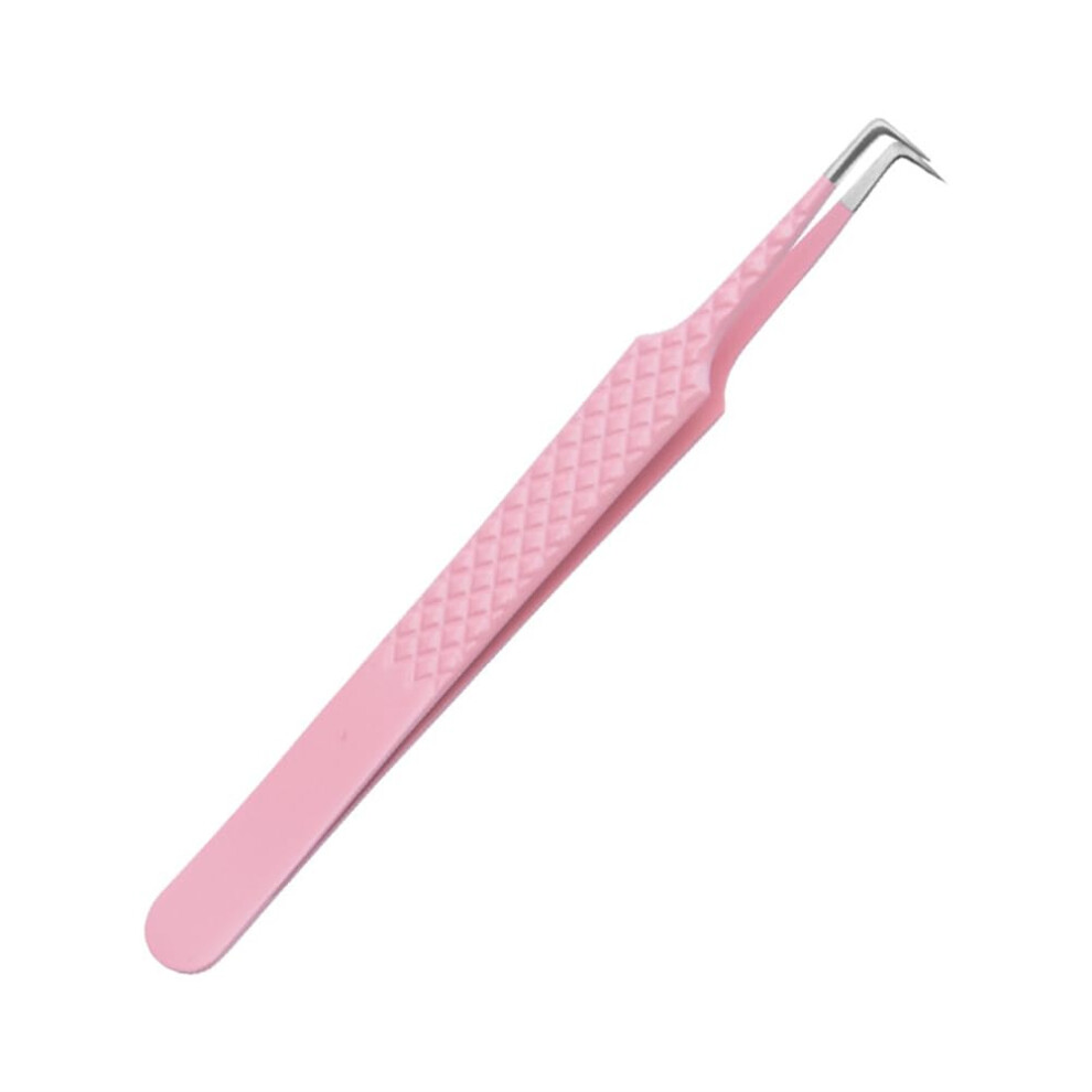 Pink 90 Degree Eyelash Extension Tweezers With Precision Fiber Tip Grip For Mega Volume Lashes,