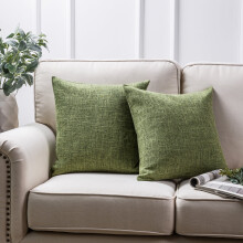 Phantoscope Textural Faux Linen Series Square Decorative Throw Pillow Cusion for Couch, 22" x 22", Green, 2 Pack