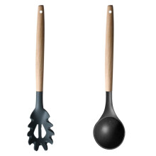 Eease Silicone Pasta Fork Wooden Handle Spaghetti Utensils Grey