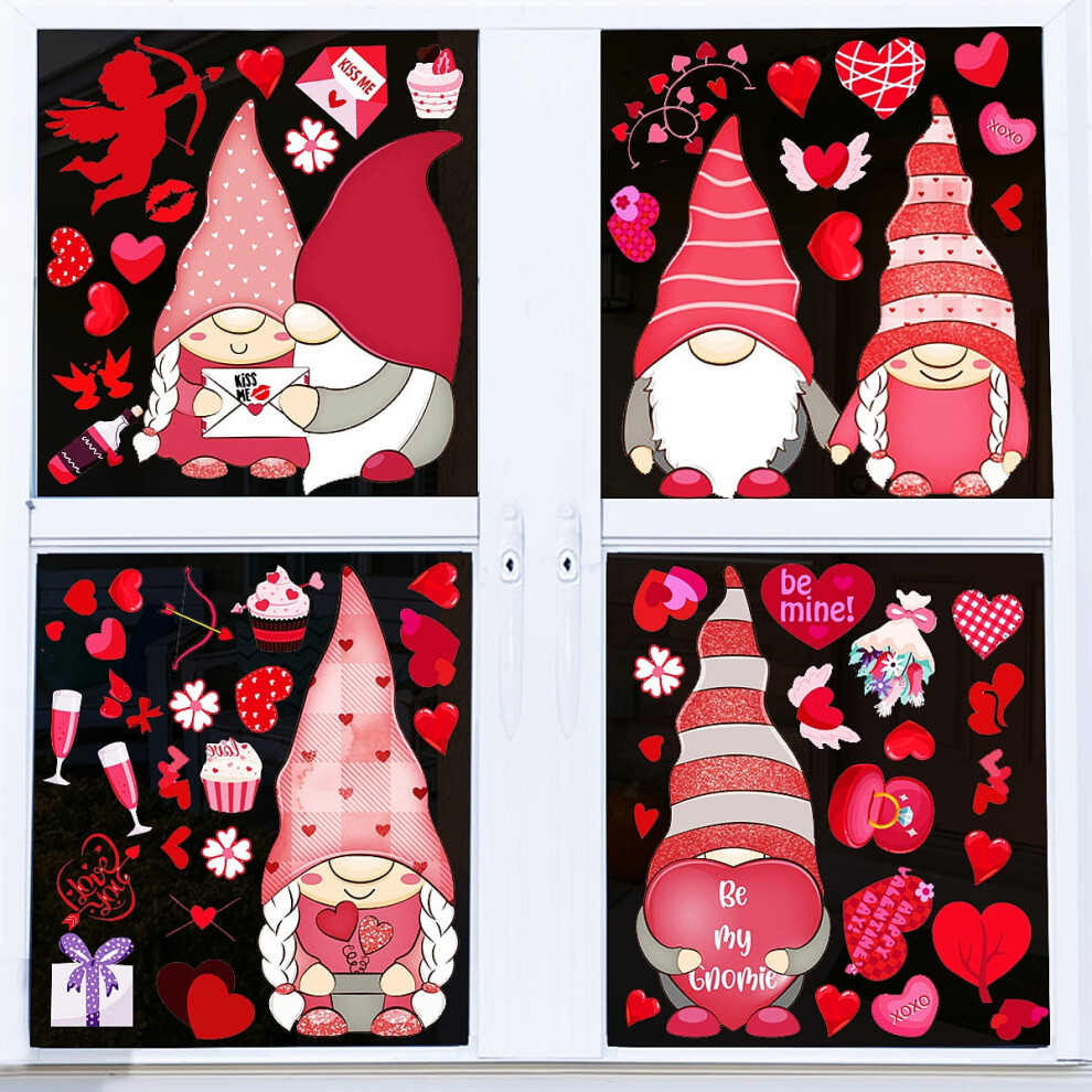 Valentine's Day Window Clings Stickers Decorations Gnome Heart Decals Wedding Party Supplies 9 Sheets 9058772569721