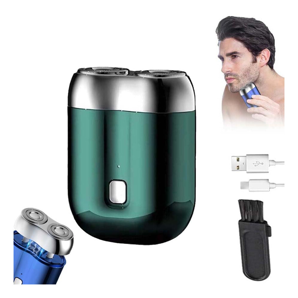Green Electric Shaver With Dualhead Design, Usb Rechargeable Waterproof Travel Razor For Men,