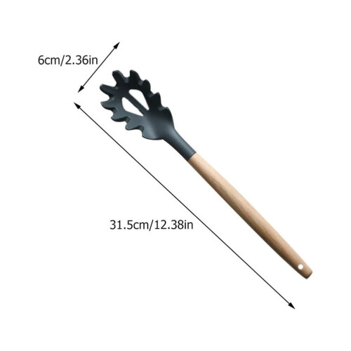 Eease Silicone Pasta Fork Wooden Handle Spaghetti Utensils Grey 2