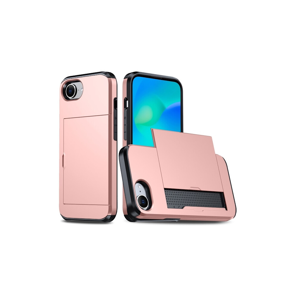 Compatible With Iphone 16E Hybrid Case With Card Slot Rose Gold 9058772069788