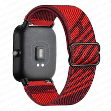 20mm/22mm Nylon Elastic Watch Band Compatible with Amazfit GTS 4/2/2e/3/Mini, GTR 4/3/Pro/2, Bips R1, Stratos - Black Red