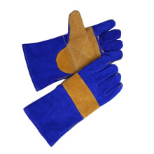 Pair of Heat Resistant Welding Gloves 2-Layer Long Sleeve Insulated Gloves for Stove Oven Welding(Sapphire and Yellow)