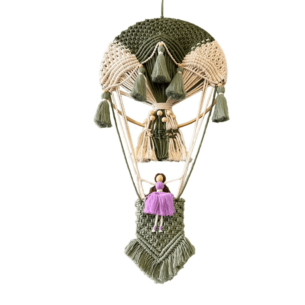Hot Air Balloon Wall Hanging Hand-Woven Tapestry Wall Decor Bohemian Home Decor Room Background ArmyGreen
