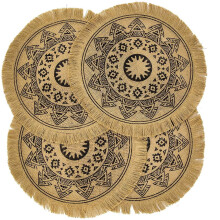 Boho Round Placemats Set of 4, Jute Linen with Macrame Table Mats for Dining Table, Farmhouse Table Placemats Dia 15"
