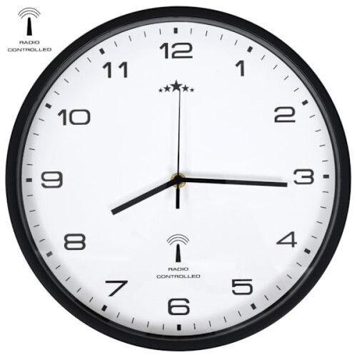 Radio-controlled wall clock Quartz movement 31 cm white & black