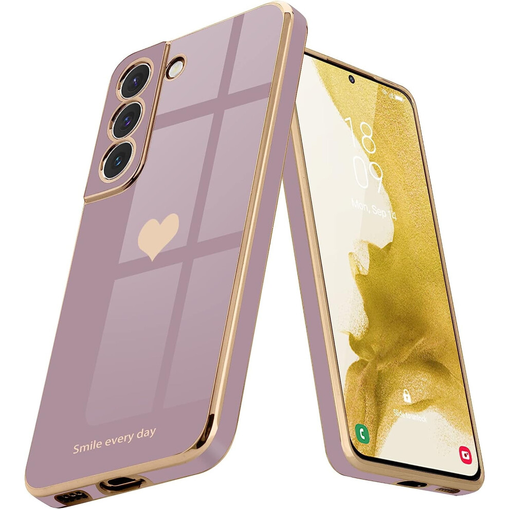 Cute Love-Heart Compatible With Samsung Galaxy S22 5G Case, Lavender - Soft Bumper Shockproof Cover With Camera Protection Purple 9065759438260