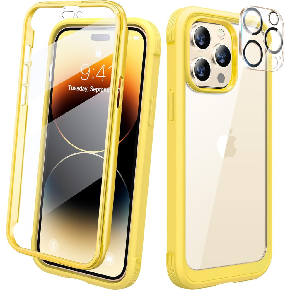Diaclara Compatible With Iphone 14 Pro Max Case 6.7'', [Compatible With Magsafe] Rugged 360 Protection + Screen Protector (Lemon ) Yellow 9065759438369