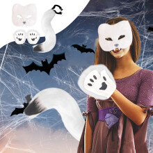 SDJMa Faux Fur Fox Tail Mask Paw Gloves Set for Women Halloween Party Accessories