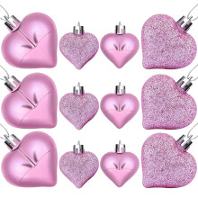 Clearance! Valentine Heart Ornaments Set - Pink Heart-Shaped Decorations for Christmas, Wedding, Anniversary, Home - Compatible with Xmas Trees