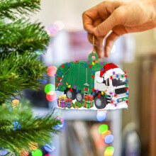 sulihua light up Christmas ornaments, compatible with family gift decor, iron fire truck & excavator pendant, hanging decoration