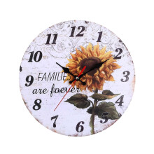 Fnyoxu 30cm European Retro Rustic Sunflower Wall Clock Home Living Room Decoration Wall Clock