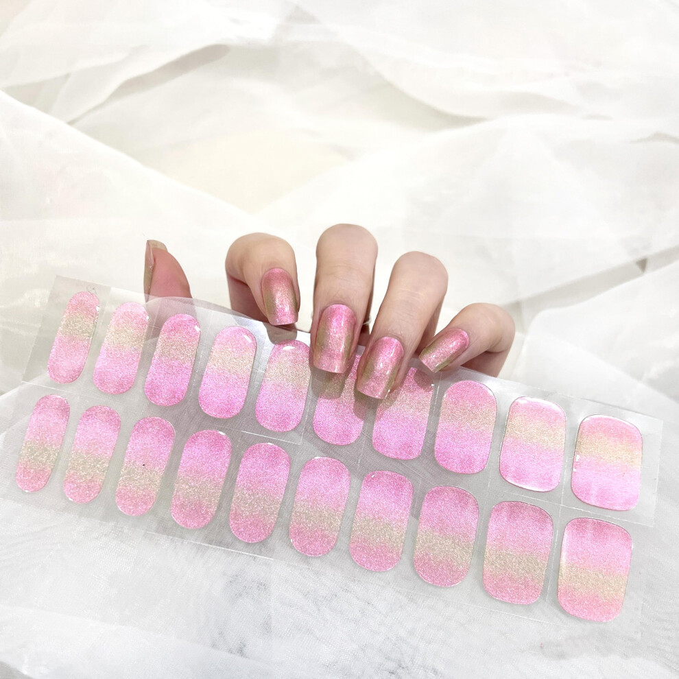 Pink Shimmery Gradient Gel Nail Strips, Holographic Nail Wraps No Uv Needed For Diy Manicure
