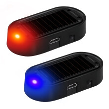 2PCS Car Anti Theft Light with Smart Sensor, Solar USB Rechargeable LED Flashing Dummy Alarm Blue Red