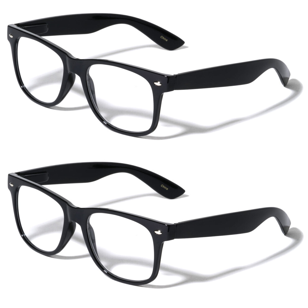 V.W.E. 2 Pairs Classic Comfortable Reading Glasses With Spring Hinges and Storage Pouch - Men Women Clear Lens Reader +1.00