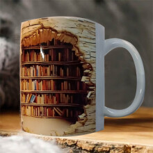 Txmfgh Bookcase Mug - 301ml White Ceramic Cup with Art Sense Design, Microwave and Dishwasher Safe, Ideal for Coffee, Tea, and Gift Giving Occasions
