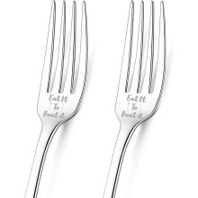 2Pcs Eat It to Beat It Engraved Fork with Gift Box Stainless Steel Funny Table Forks for Friends Families Festival Wedding 8Inches