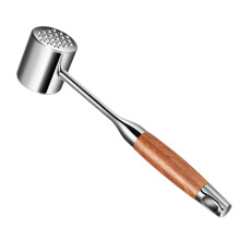 Stainless Steel Meat Tenderizer Mallet with Ergonomic Wooden Handle for Steak and Kitchen Use