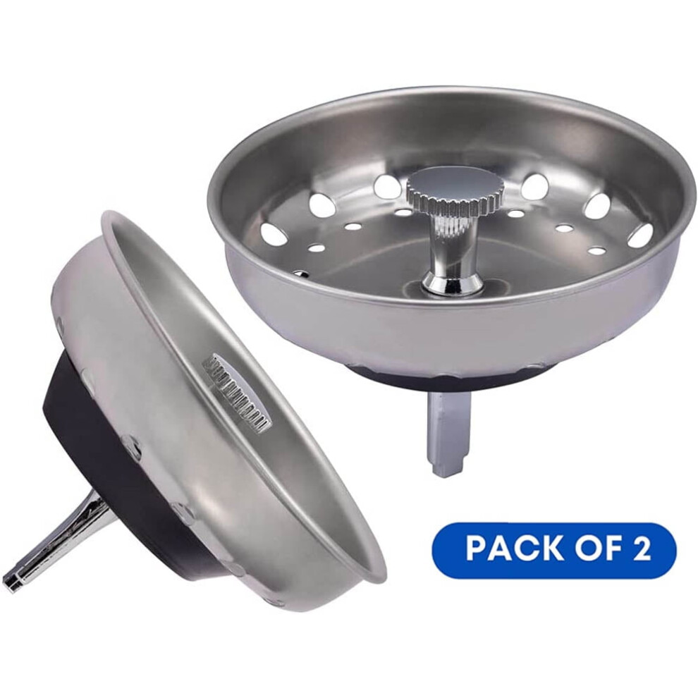 2 Pack Kitchen Sink Strainer, 2 In 1 Stainless Steel Drain Strainer & Stopper Replacement For 3-1/2" Drains, Rubber Stopper, Anti-Clogging, Rustproof 9338982160100