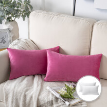 Phantoscope Soft Silky Velvet Series Square Decorative Throw Pillow Cusion for Couch, 12" x 20", Pink, 2 Pack
