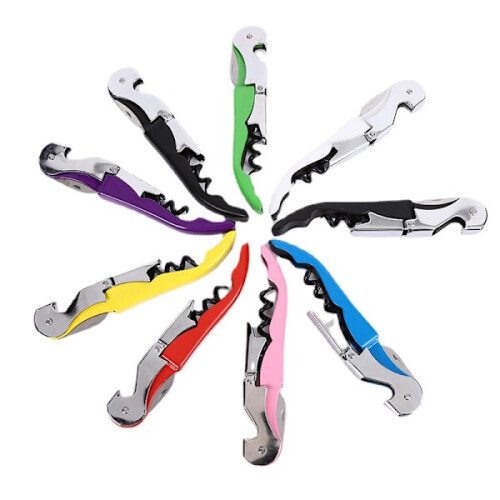 Pink Corkscrew Double Hinge Waiter Wine Key Bottle Opener with 2