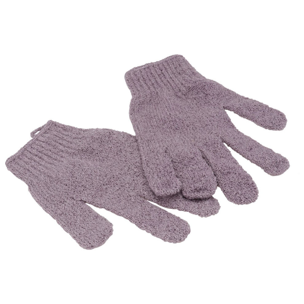 Purple Exfoliating Bath Gloves For Men And Women With Dualsided Scrub, Onesize Flexible Fit