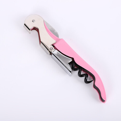 Pink Corkscrew Double Hinge Waiter Wine Key Bottle Opener with 1