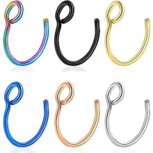 Cterwk 6PCS 316L Stainless Steel Fake Nose Ring Hoop Clip on Non Piercing Lip Rings 20G 8mm for Women Men