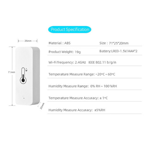 Wifi Temperature and Humidity Sensor Thermometer 1