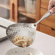 Stainless Steel Skimmer with Wooden Handle, Slotted Strainer Spoon for Frying, Boiling and Noodles