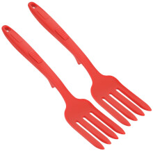 2 Pcs Silicone Spaghetti Fork Set - Ergonomic Noodle Stirring Fork, Large Food Fork for Pasta Cooking, Red