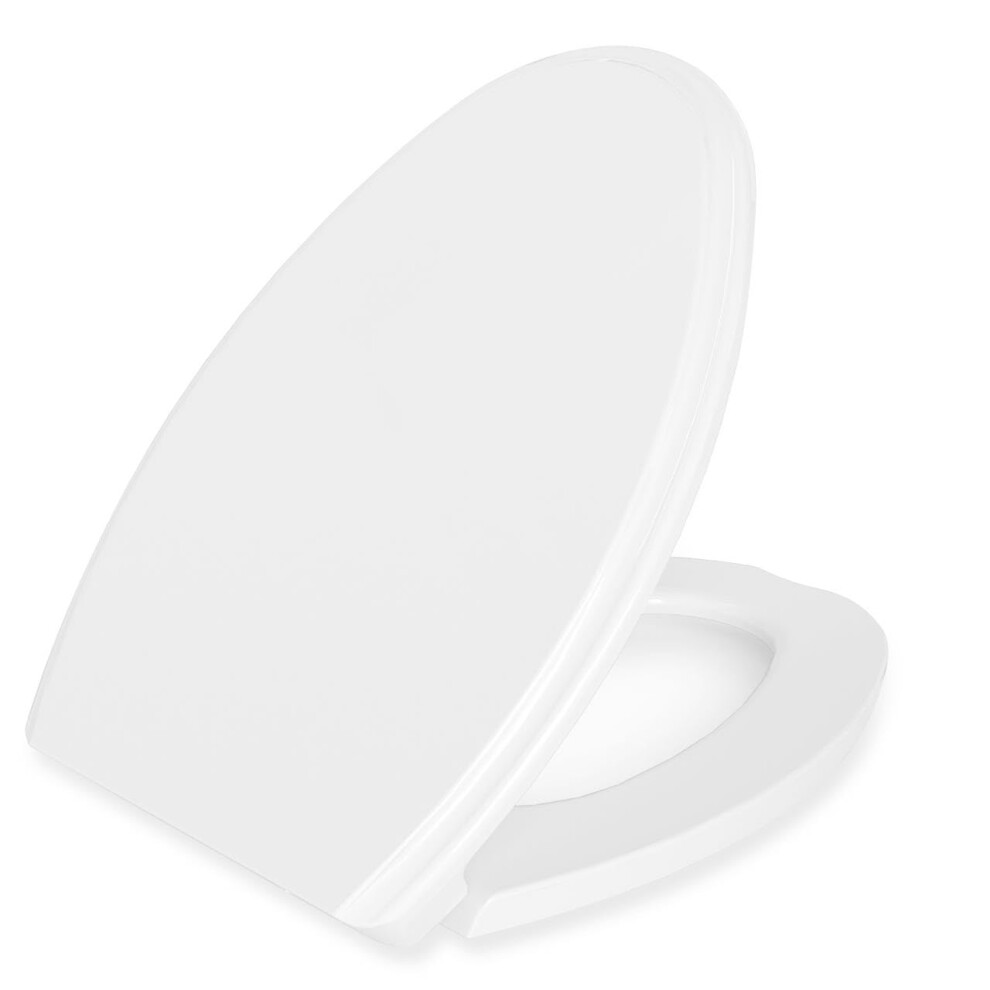 Elongated Toilet Seat White 18.5', Heavyduty Slow Close With Nonslip Metal Hinges, Easy Clean 9070919613111