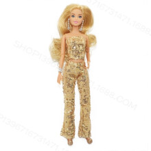 Barbie The Movie doll, Margot Robbie as Barbie, collectible doll in gold disco jumpsuit with shiny curls and golden heels