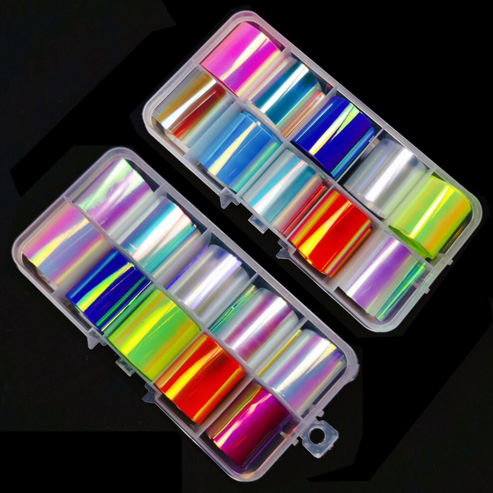 20 Rolls Holographic Nail Art Foil with Iridescent Aurora Effect for Glass Nail Designs