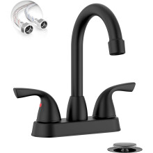 4" 2-3 Holes Matte Black Bathroom Faucet, 2 Handles Centerset with 360 Swivel Spout, Metal Pop-Up Drain, BF02011-K02-MB