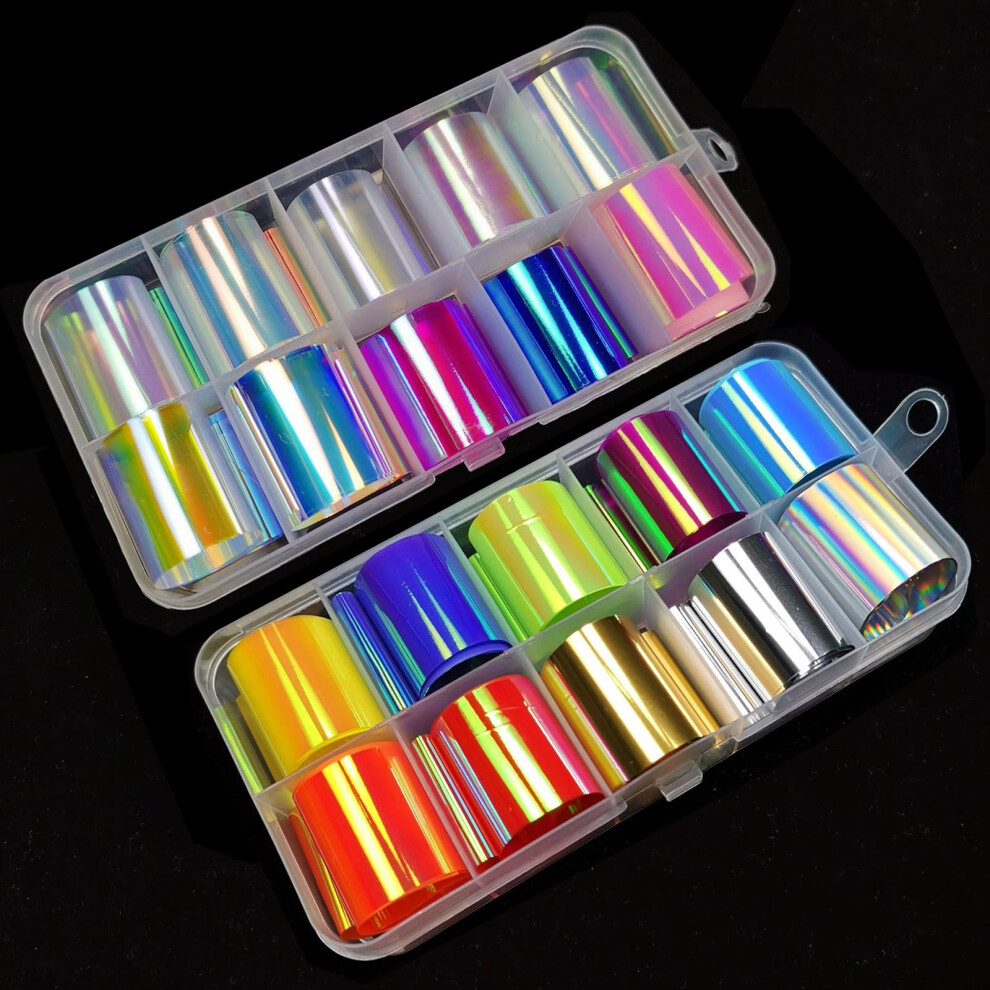 20 Rolls Iridescent Cellophane Nail Art Foil Sheets with Aurora Holographic Stickers