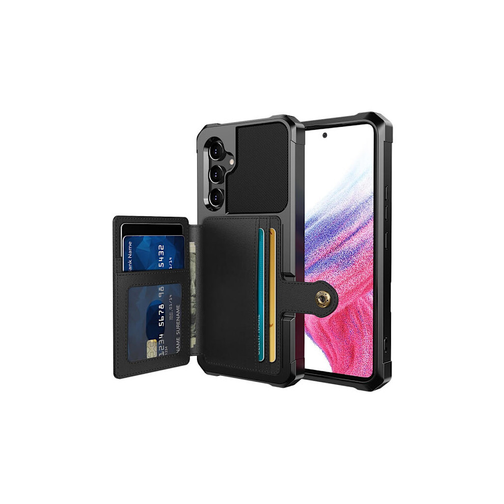Skalo Compatible With Samsung A54 5G Shockproof Case With Wallet - Black 9085618779068
