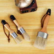 Pluokvzr 3pcs Wax Paint Brush Set, Natural Bristles, Wooden Handle, Reusable for Chalk Paint, DIY Art, Crafts, Home Decor