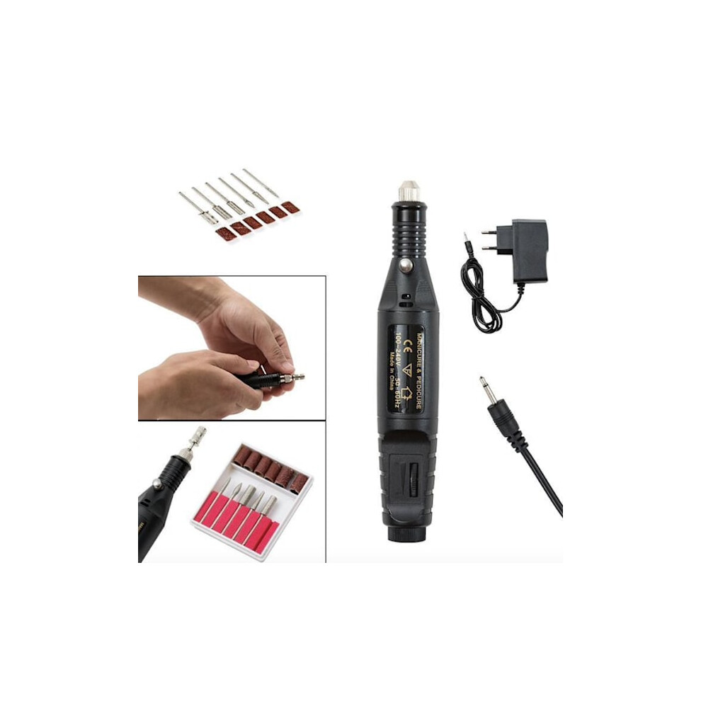 Black Electric File, Electric Nail File, 6 Bits Included