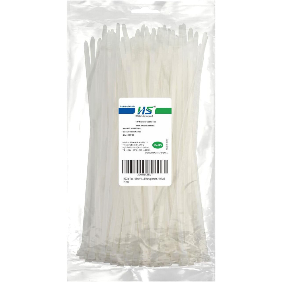 Zip Ties 10 Inch 50 Lbs Nylon Medium Clear Cable Ties Straps Strong For Bike/Car/Cord Management,100 Pack White 9402001800916